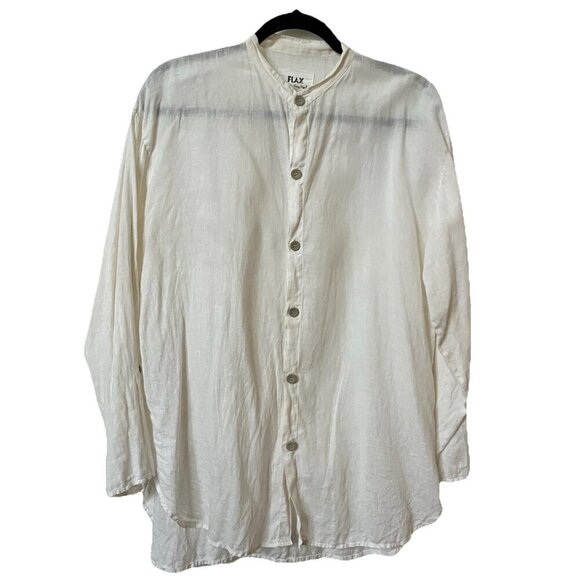 Flax Jeanne Engelhart Shirt Womens Button Linen White Lagenlook Boho - Picture 1 of 7